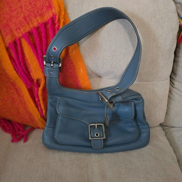 Vintage Coach Legacy Saddle Bag - Light Blue - Picture 2 of 9
